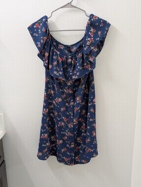 Bebop Navy Blue Floral Dress with Pink Roses (S)